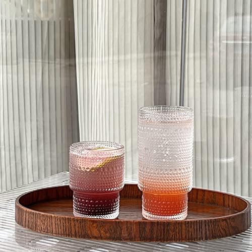 כוסות זכוכית כלי זכוכית וינטג '| סט של 4 כוסות קוקטייל שקופות בסגנון אוריגמי גדול וטיפות גשם, דפוס קרח